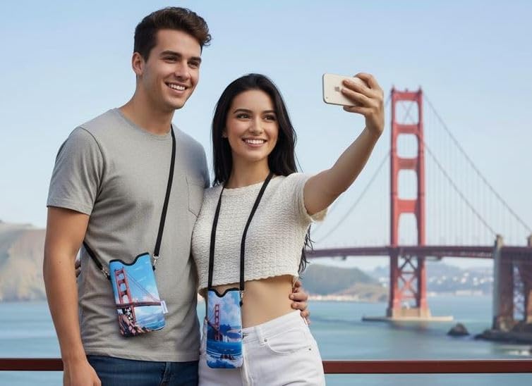 Tainada Men Women Neoprene Phone Sleeve Pouch Case Bag w/Crossbody Strap/Neck Lanyard for iPhone 17/16/15 Pro Max, 16/15/14 Plus, 16e; Samsung S25+, S24, A56, S25 FE, Z Fold7 (Golden Gate Bridge) - Image 2
